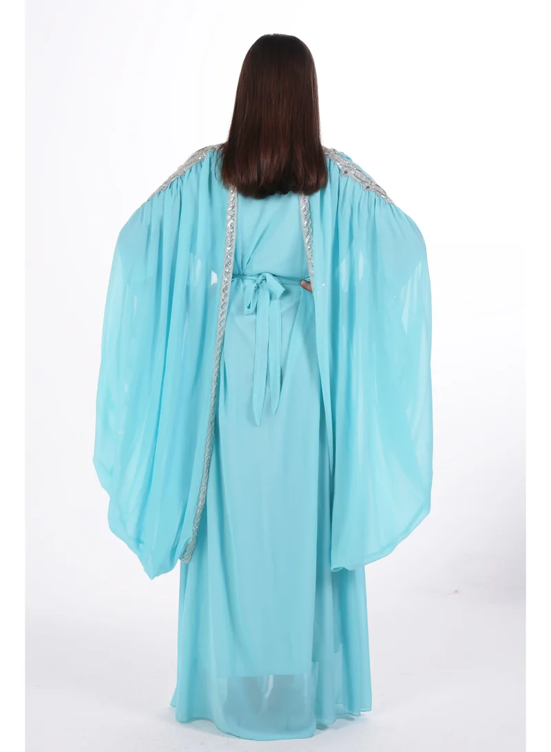 AL BENT AL SHARQIEH Turquoise emboidered chiffon kaftan dress for Women | Best Price UAE